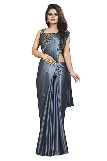Market Magic World Womens Satin Silk Saree With Blouse Piece