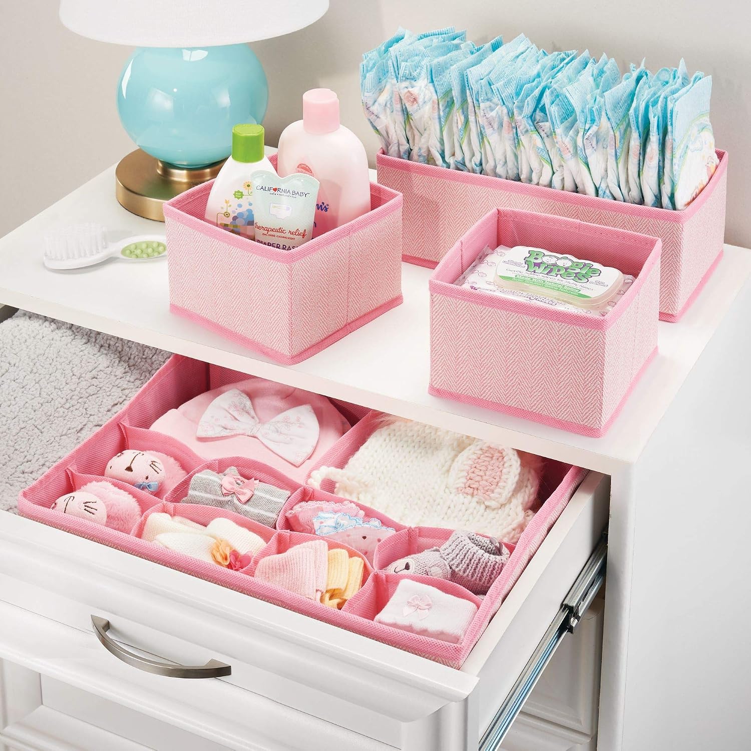 Armoire Mdesign Boite De Rangement Pour Chambre Denfant En Polypropylene Lot De 4 Table A Langer Rose Bac De Rangement Pour Accessoires De Bebe Aussi Comme Organiseur De Tiroir Bebe Puericulture