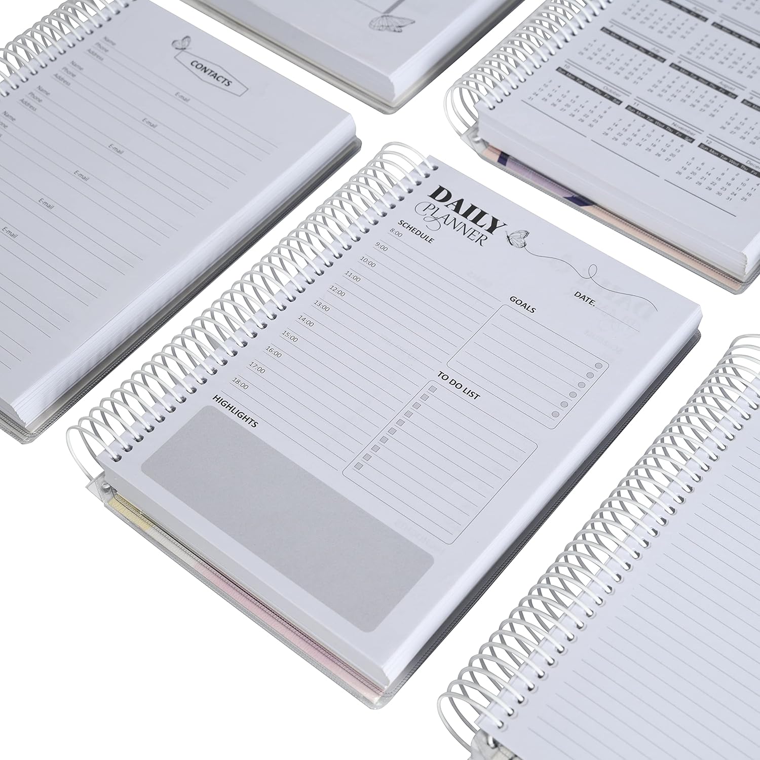 BunniCho Pastel Flower Daily Planner, 5" x 7", Spiral-O Binding, Changeable Cover, Includes Index Stickers, Bullet Dot Stickers and Tatto Stickers, 2pcs/Pack (BCPF-P-160): Office Products