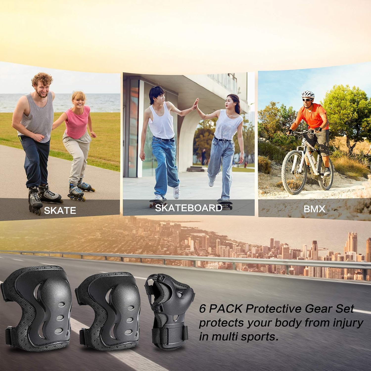 boruizhen Kids & Adult/Youth Knee and Elbow Pads with Wrist Guards 3 in 1 Protective Gear Set for Skateboarding Cycling BMX Bike Scooter Skating Rollerblading Riding : Sports & Outdoors