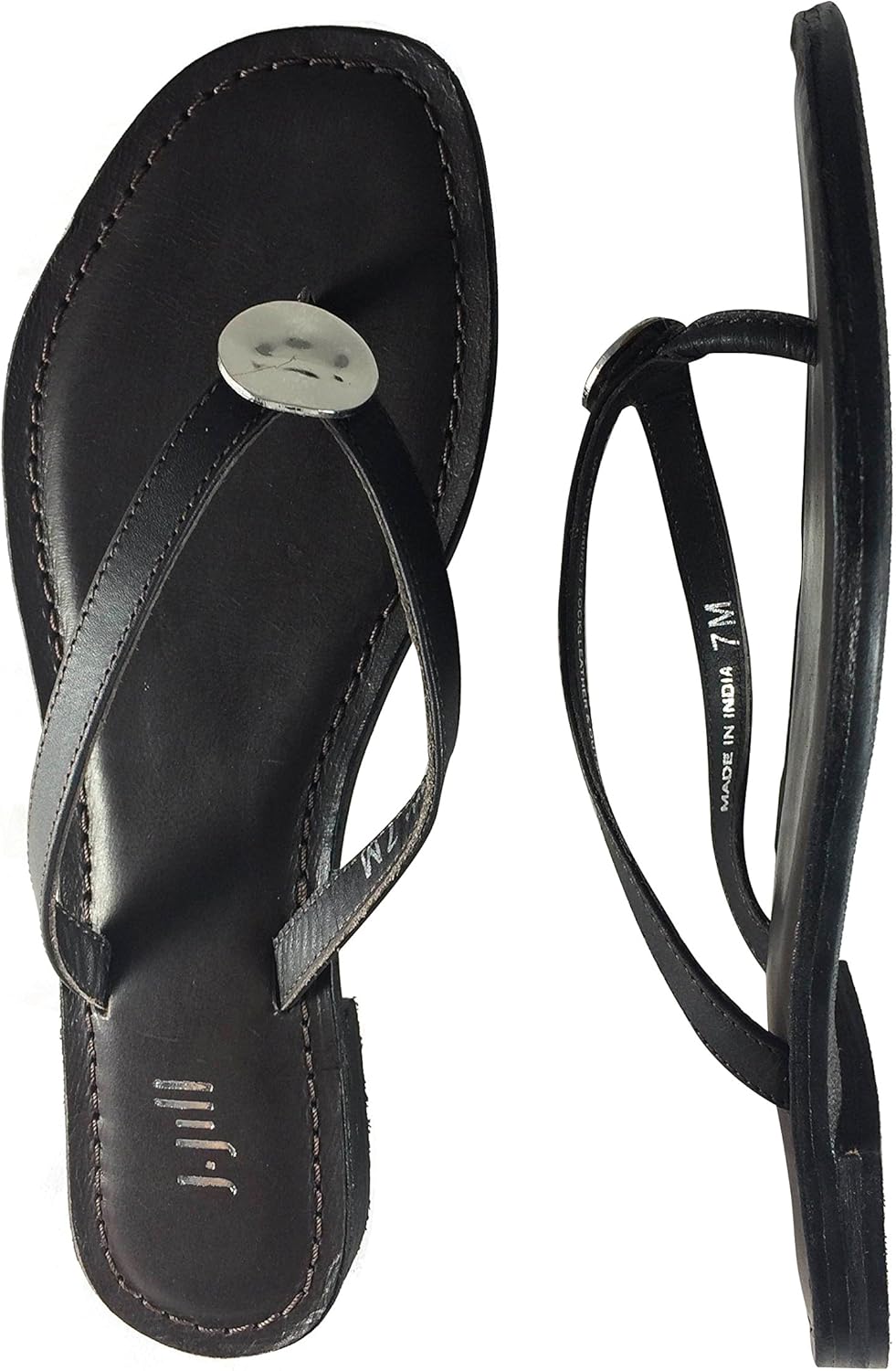 silver leather flip flops