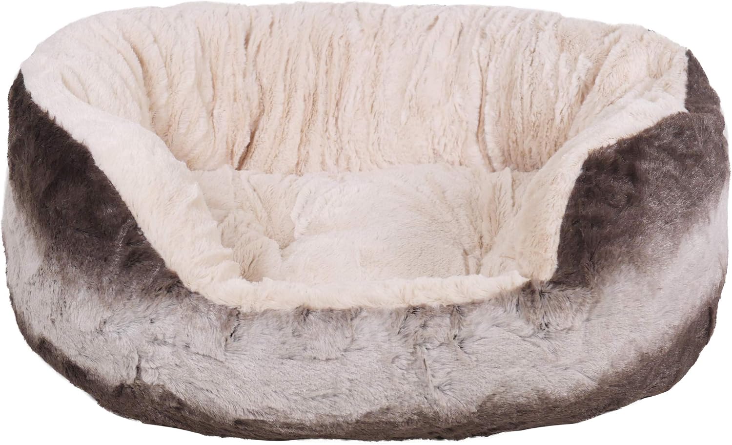 Rosewood 40 Winks Grey & Cream Snuggle Plush Oval Dog Bed, 25”, 63 x 53 x 15 cm (L x W x H)