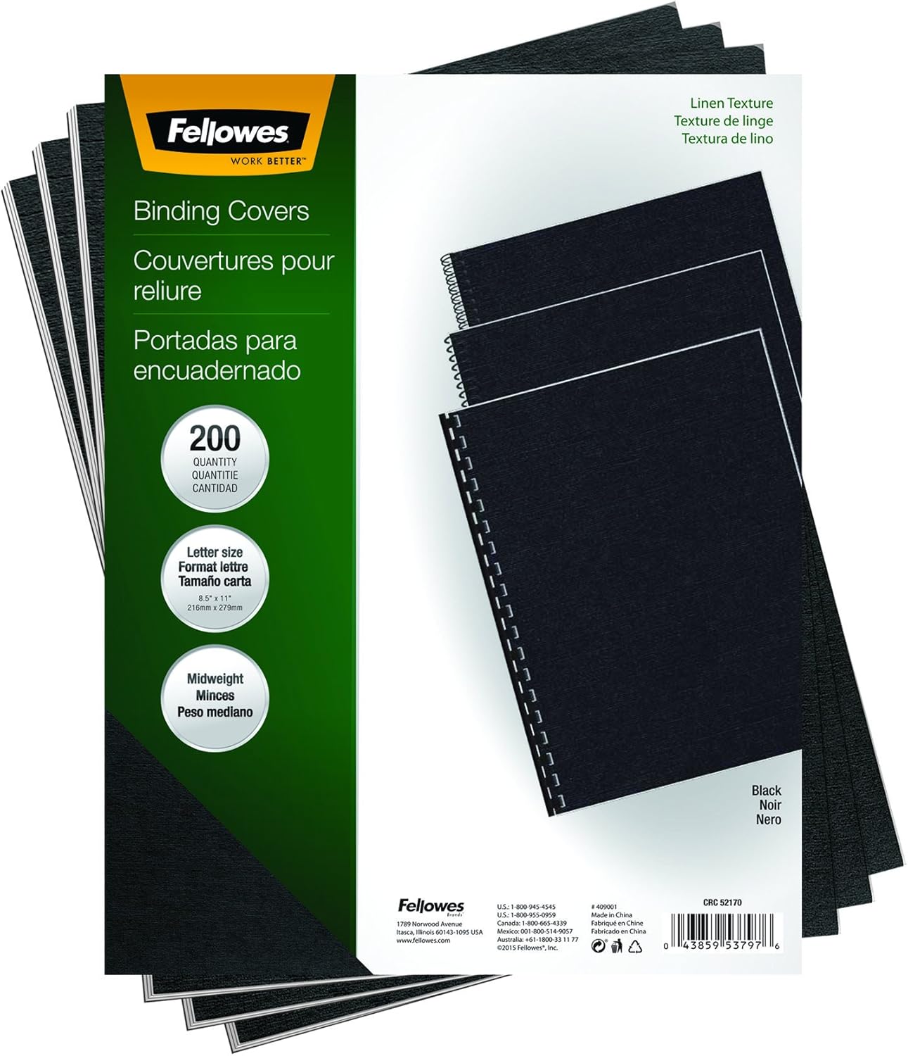 Fellowes Binding Linen Presentation Covers, Letter, Black, 200 Pack (5217001) : Binding Covers : Office Products