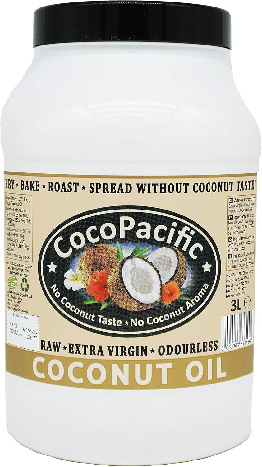 CocoPacific Raw Extra Virgin Odourless Coconut Oil 3 Litre Amazon.co