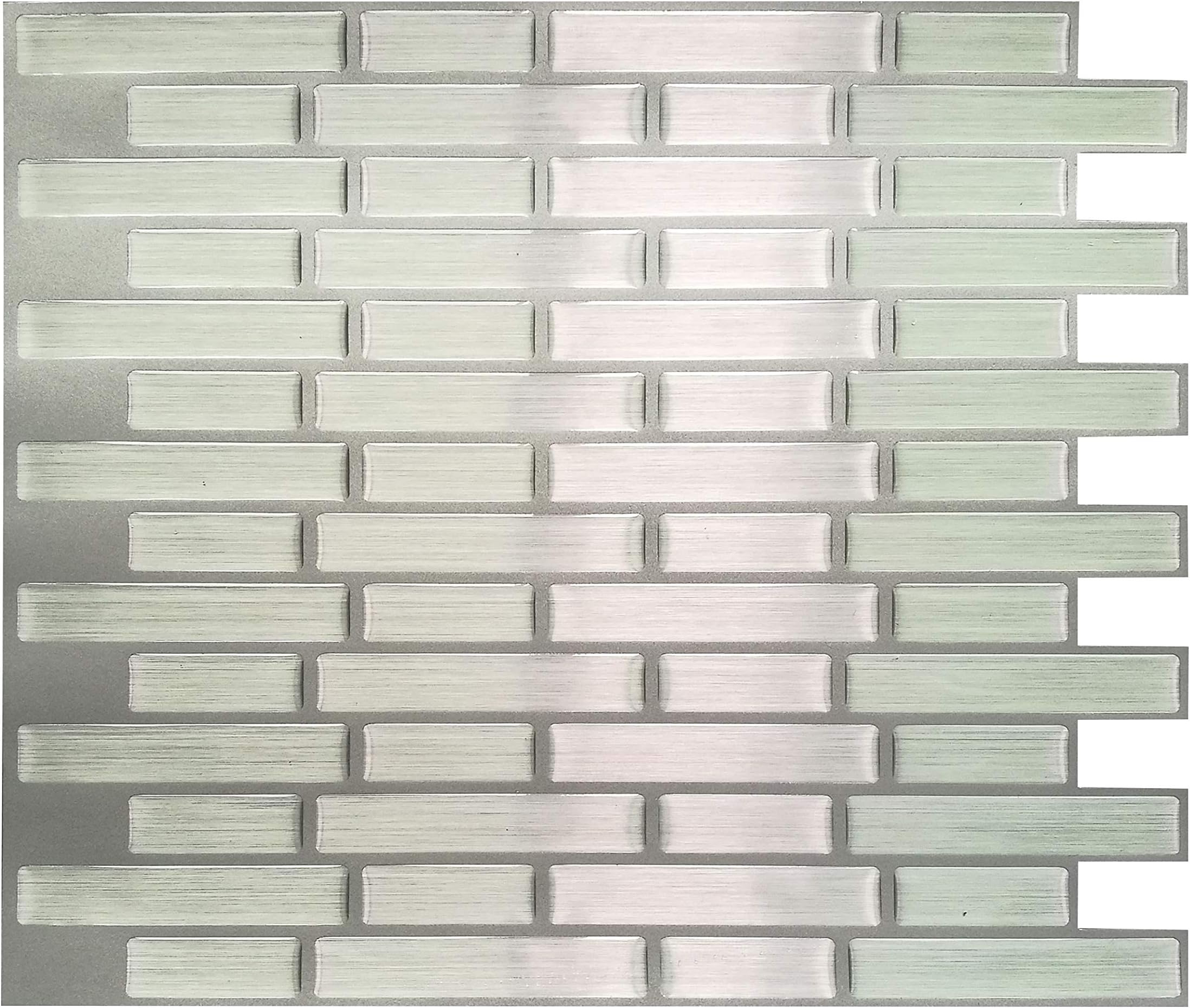 TZ Global Peel and Stick - Premium Self-Adhesive Peel Stick Wall Tile for Kitchen/Bathroom Backsplash in Think Silver Brick Style (10"x12" 5 Sheets, Silver)