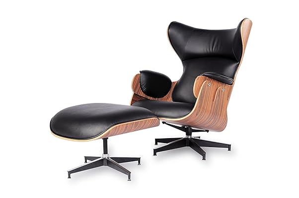 lazyBuddy Mid Century Wingback Lounge Chair & Ottoman, Black