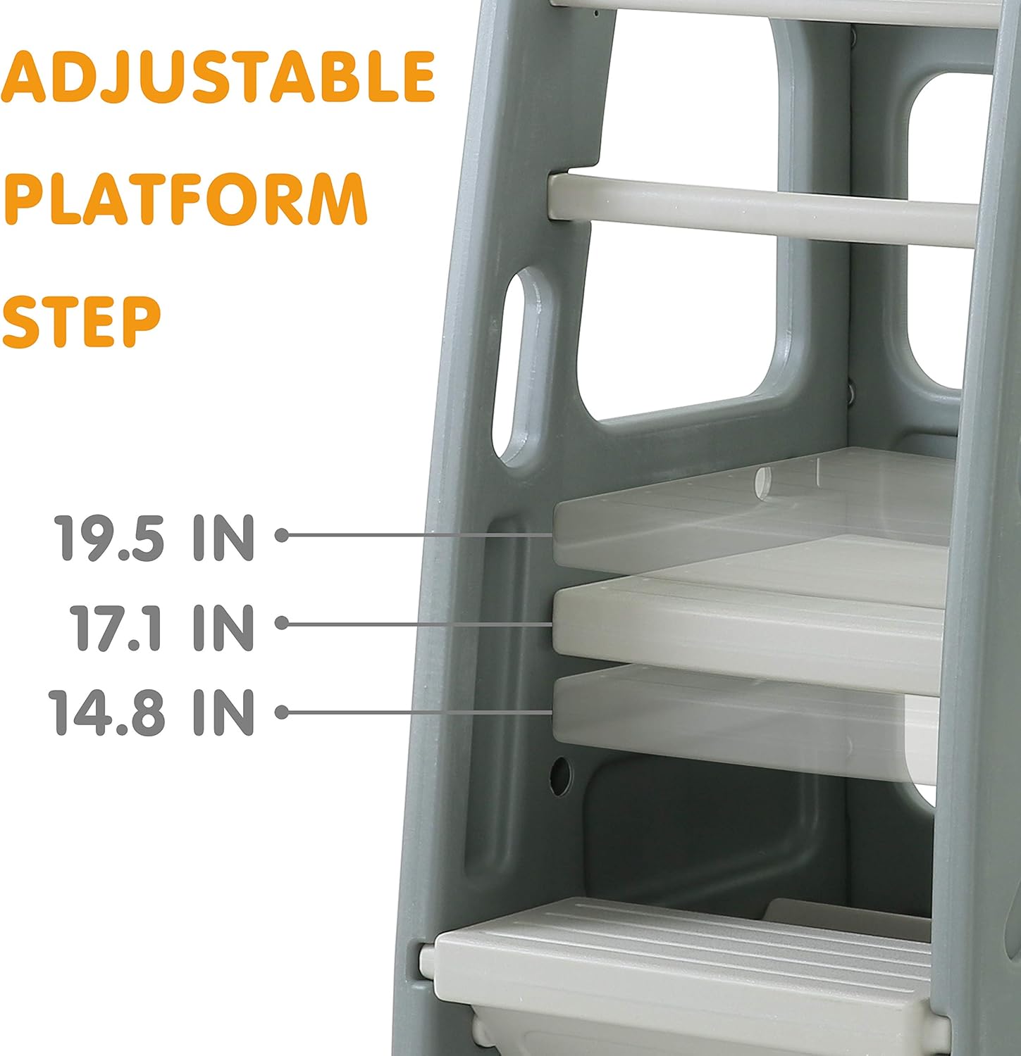 SDADI Childrens Step Stool with Three Adjustable Heights, Grey: Furniture & Decor