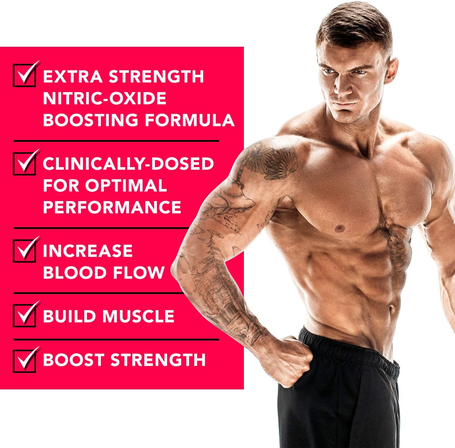Sheer N.O. + Nitric Oxide Supplement - Premium Muscle Building Nitric Oxide Booster with L Arginine and L Citrulline - Pre Workout Supplement Supports Vascularity & Energy - Sheer Strength - 120ct: Health & Personal Care