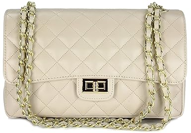 Belli italienische Echt Nappa Leder Abendtasche Damentasche Paris Umhängetasche gesteppt - Farbauswahl - 27x17x10 cm (B x H x