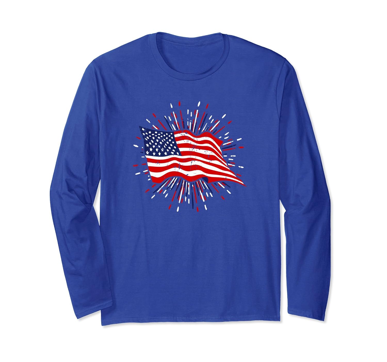 American Flag Fireworks Patriotic Long Sleeve USA 4th July-anz