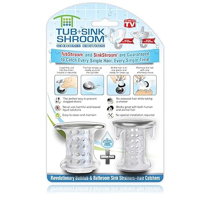 TubShroom and SinkShroom Drain Protectors Hair Catchers for Bathtubs and Sinks, Chrome