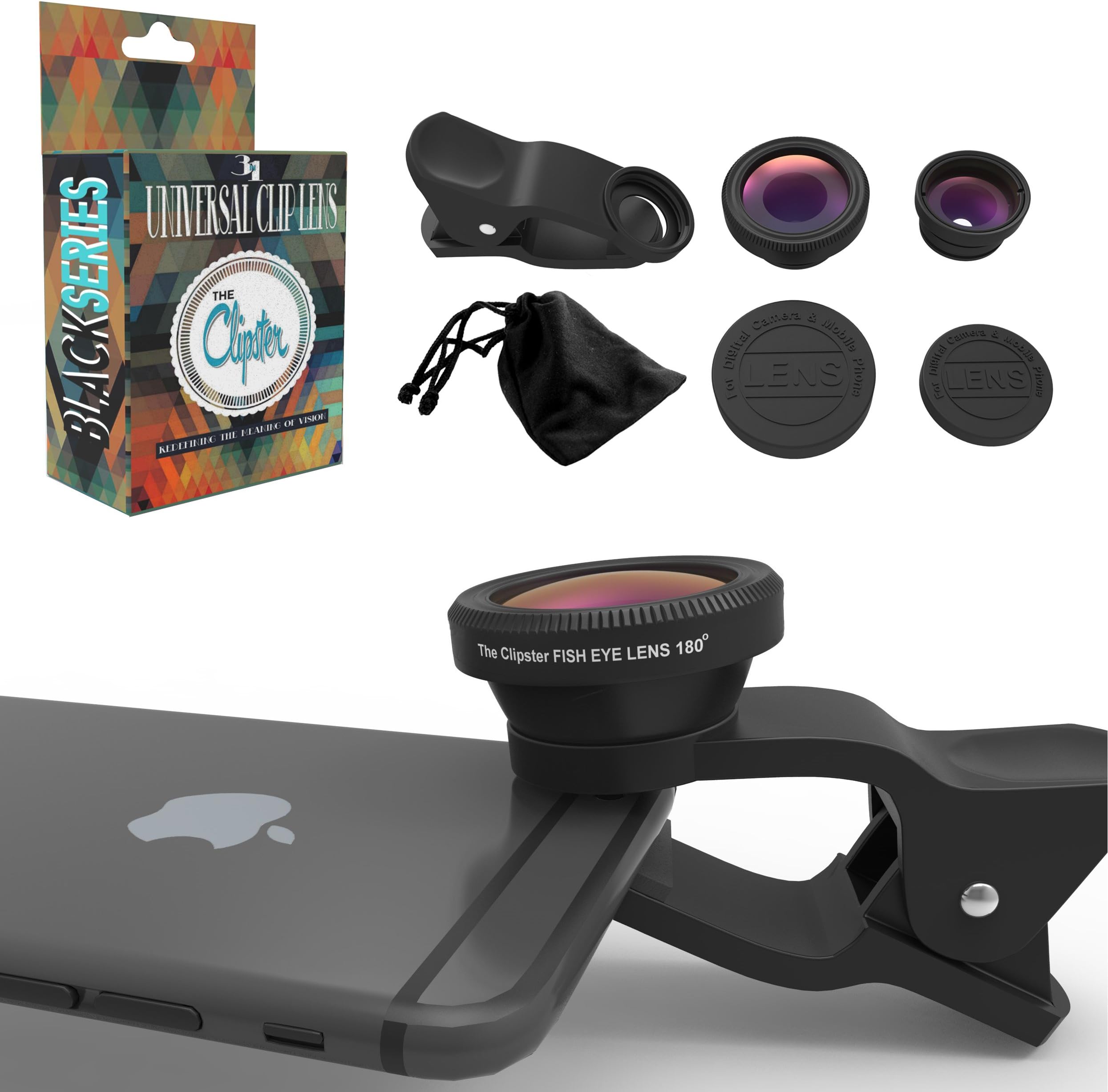 Clipster Cell Phone Clip Lens Kit With Microfiber Carrying Bag