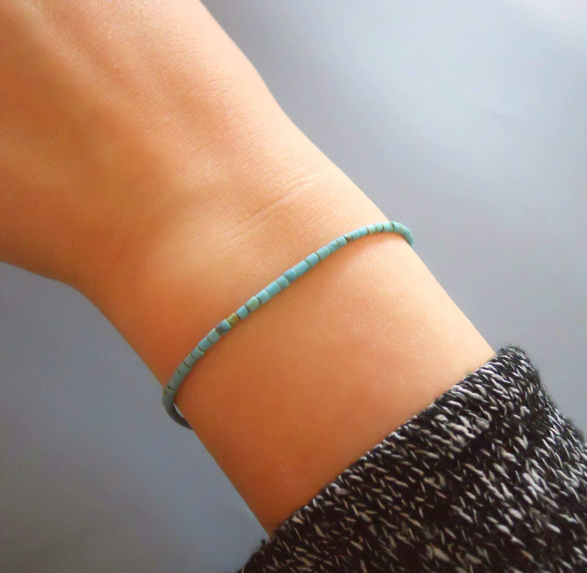 Handmade Delicate Beaded Bracelet With Tiny Turquoise Beads