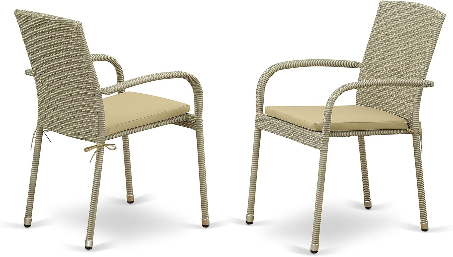 East West Furniture GUJU703A 7Pc Outdoor Natural Color Wicker Dining Set Includes a Patio Table and 6 Balcony Backyard Armchair with Linen Fabric Cushion: Furniture & Decor