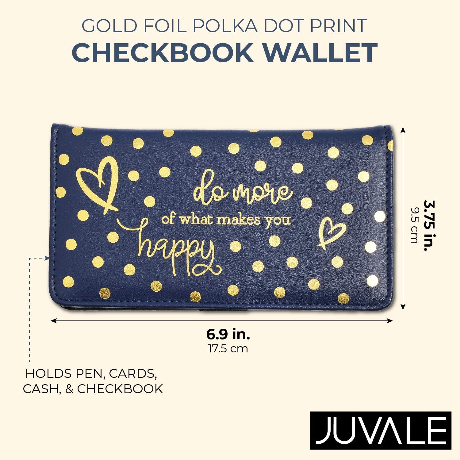 RFID Blocking Checkbook Cover, Blue Wallet with Foil Polka Dots (7 x 3.75 In)