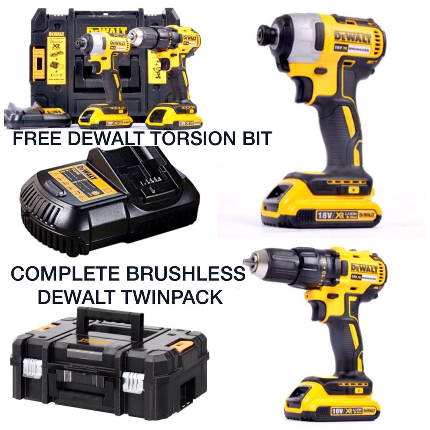 DEWALT 18V BRUSHLESS XRP Impact Drill and Combi Drill TWINPACK Complete