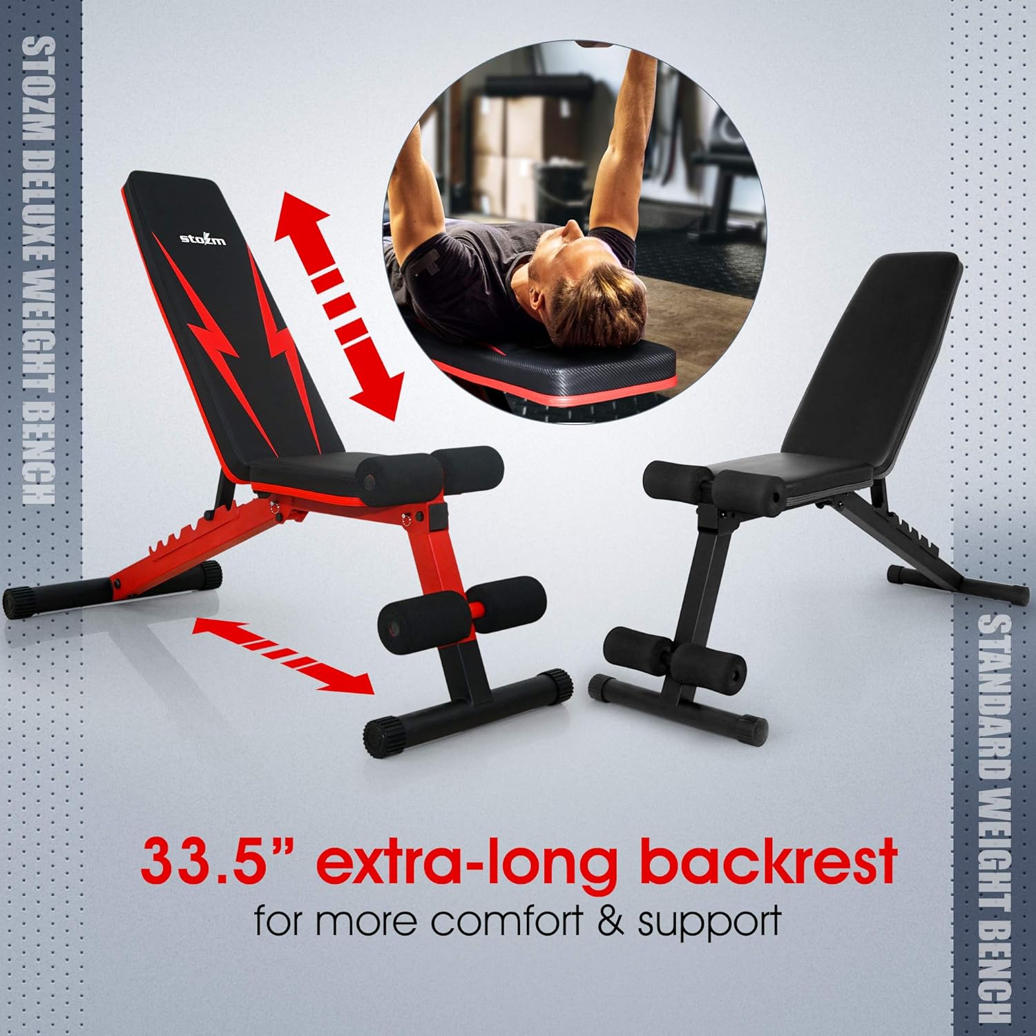 STOZM Adjustable Weight Bench / Utility Weight Bench with Foldable Design - Multi-purpose Flat/Incline/Decline Bench for Home Gym (Crimson), CVHZ: Sports & Outdoors