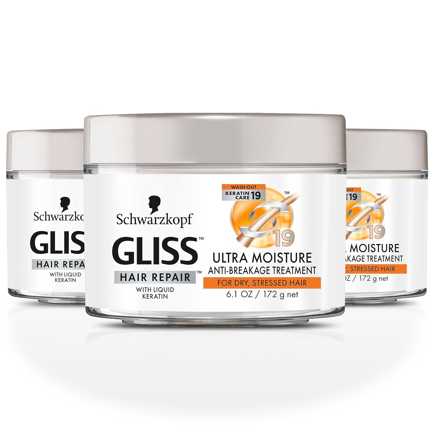 GLISS Hair Repair Anti-Breakage Treatment, Ultra Moisture for Dry or Stressed Hair, 6.1 Ounces (Pack of 3)