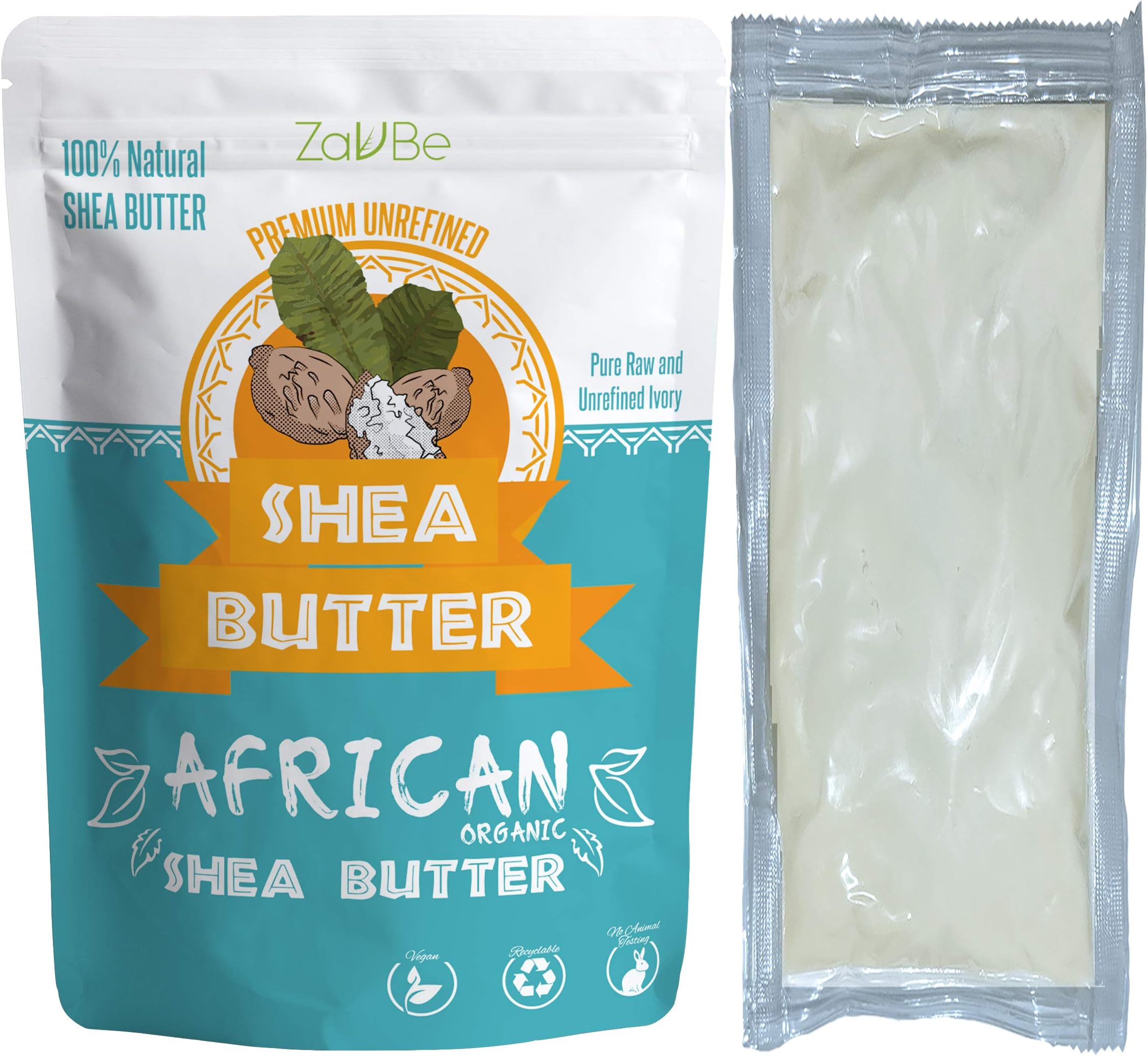 ZAVBE Unrefined Shea Butter Raw Organic 100% Pure in 8oz,1lb,2lb,3lb,10lb - Moisturizing for Dry, Cracked Skin and Eczema - Use on Body, Face and Hair - Ivory