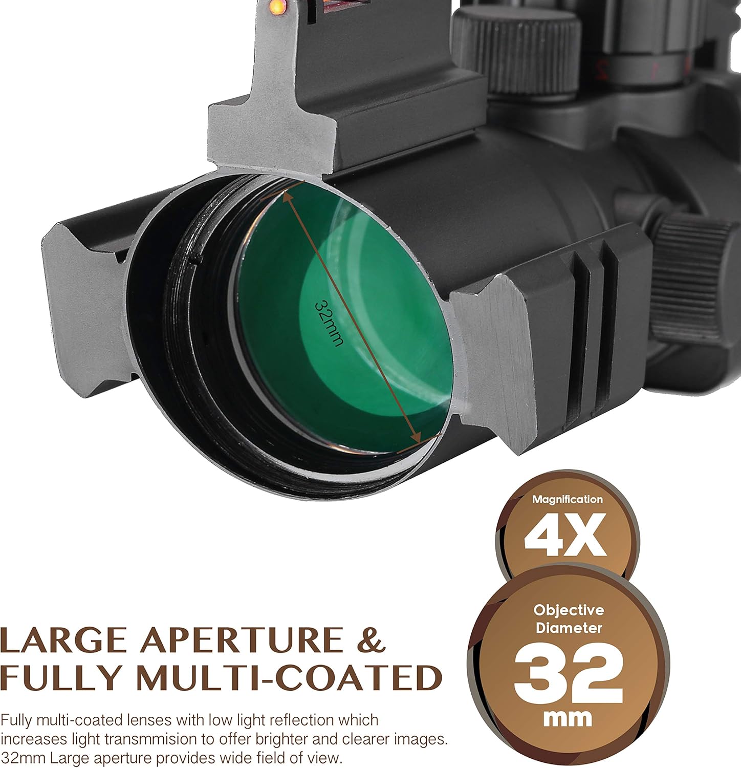AOMEKIE Rifle Scope 4X32mm Airsoft Red Dot Sight Scope with Top Fiber Optic Sight and 11mm/22mm Picatinny Rail Mount for Hunting - Image 3