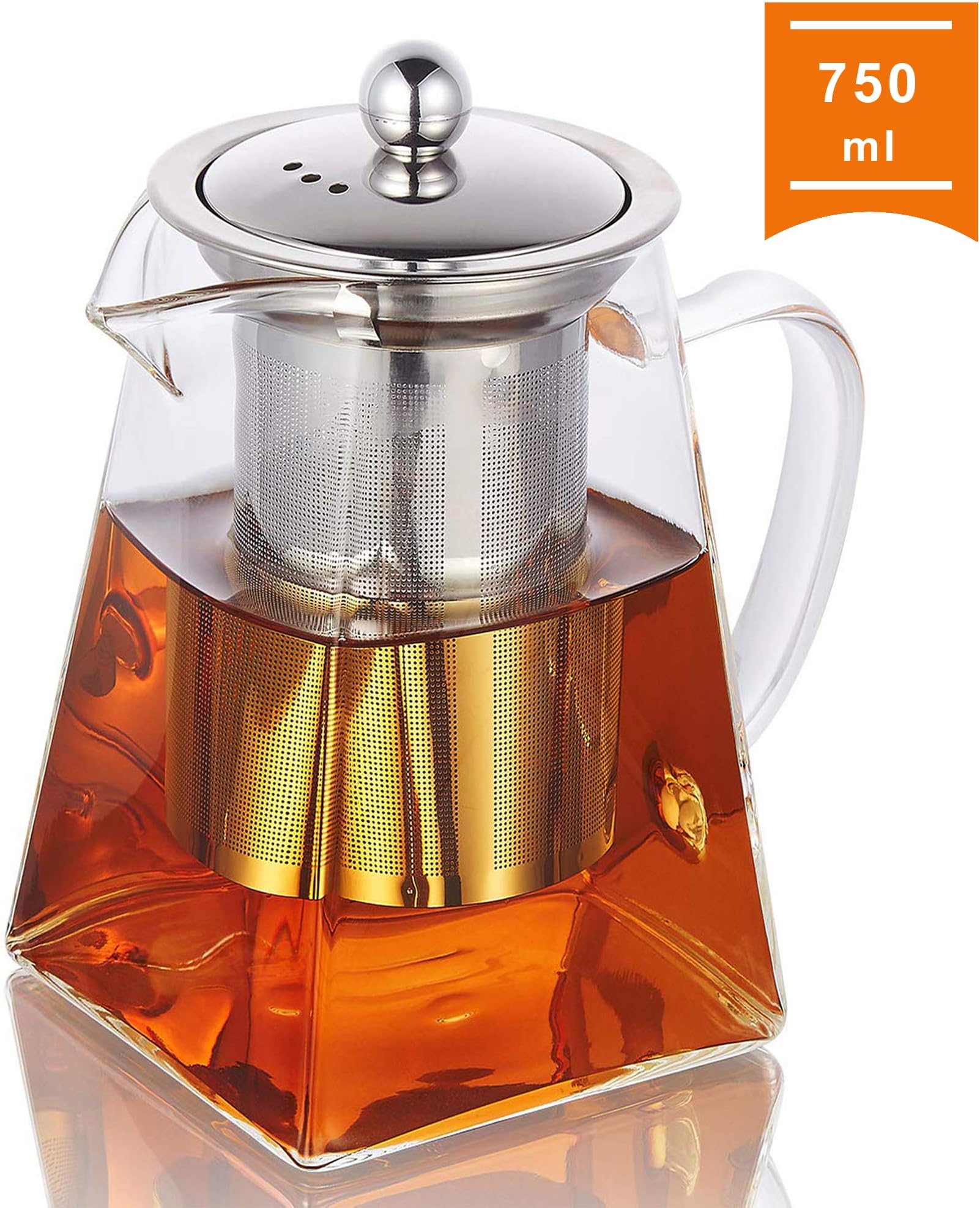 Glass Teapot with Infuser, 750ml/25oz Clear High Borosilicate Glass Tea Pot with Removable Tea Strainers for Loose Leaf Tea, Heat Resistant Loose Leaf Teapot, Microwavable and Stovetop Safe