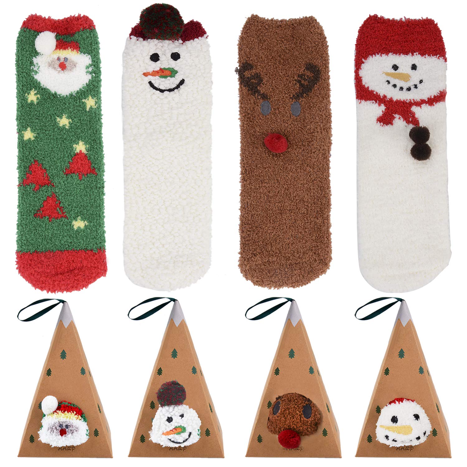 ZOYLINK Calcetines navideños de 4 Pares Calcetines Gruesos Transpirables de Dibujos Animados Lindos para Mujeres