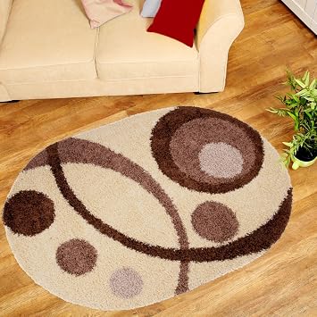Amazon De Teppich Shaggy Oval Hochflor Wellen Und Kreise In Creme