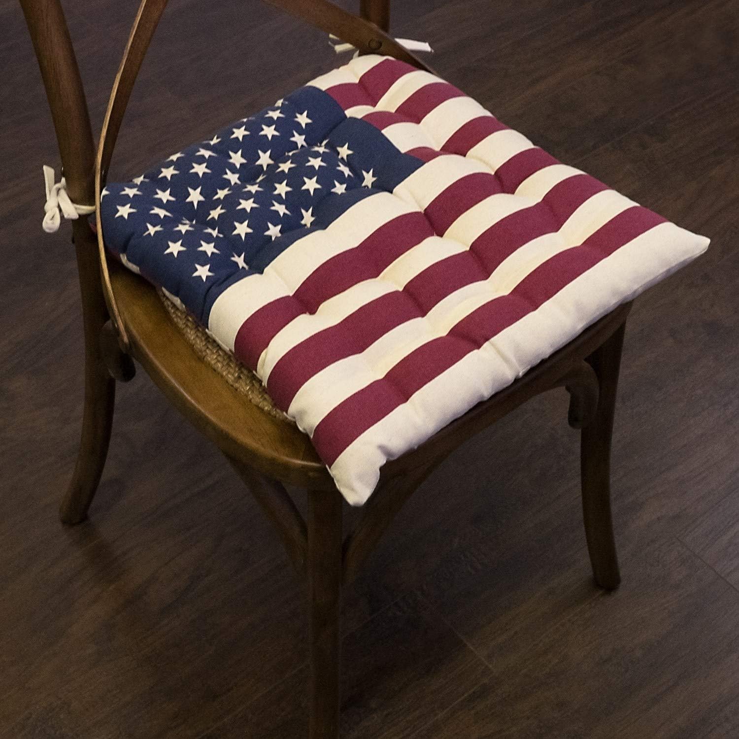 MISC Set of 2 American Flag Chair Pad Cushion Square 16" x