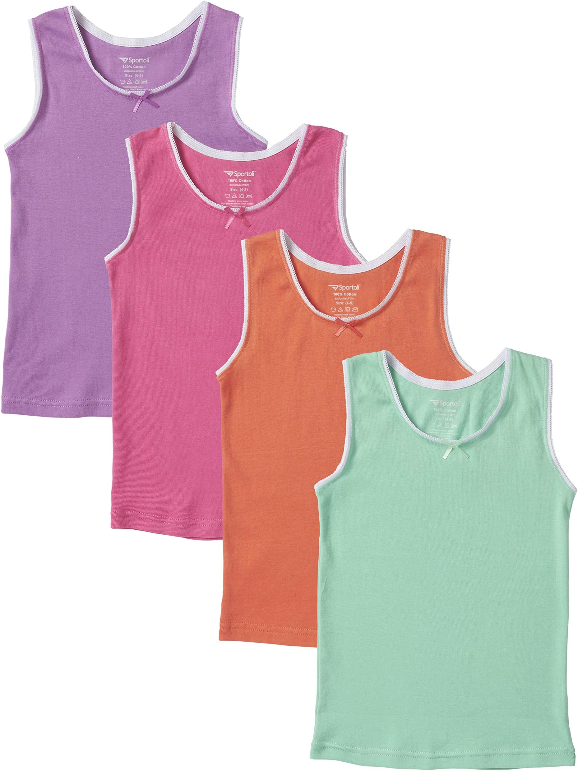 Girls Ultra Soft 100% Cotton Tank Top Tagless Cami Undershirts (4 Pack)