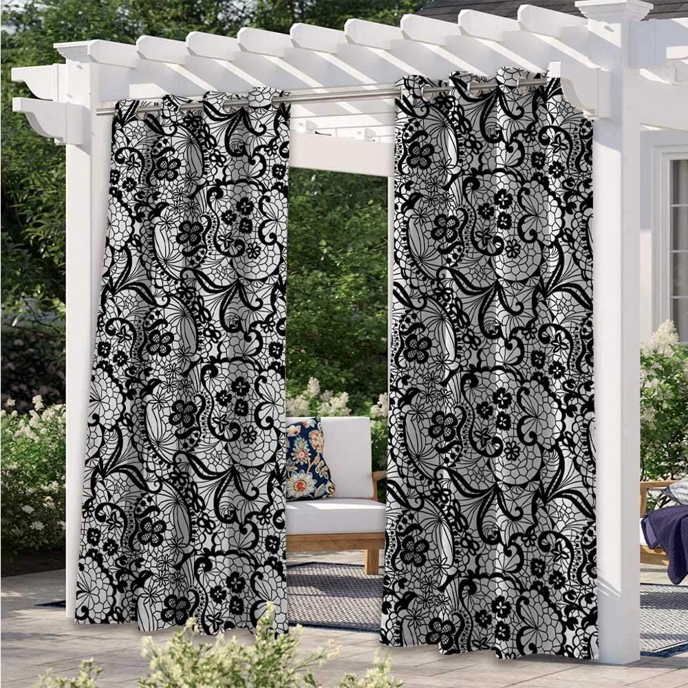 Adorise Print Outdoor Curtains Lace Pattern with Flowers