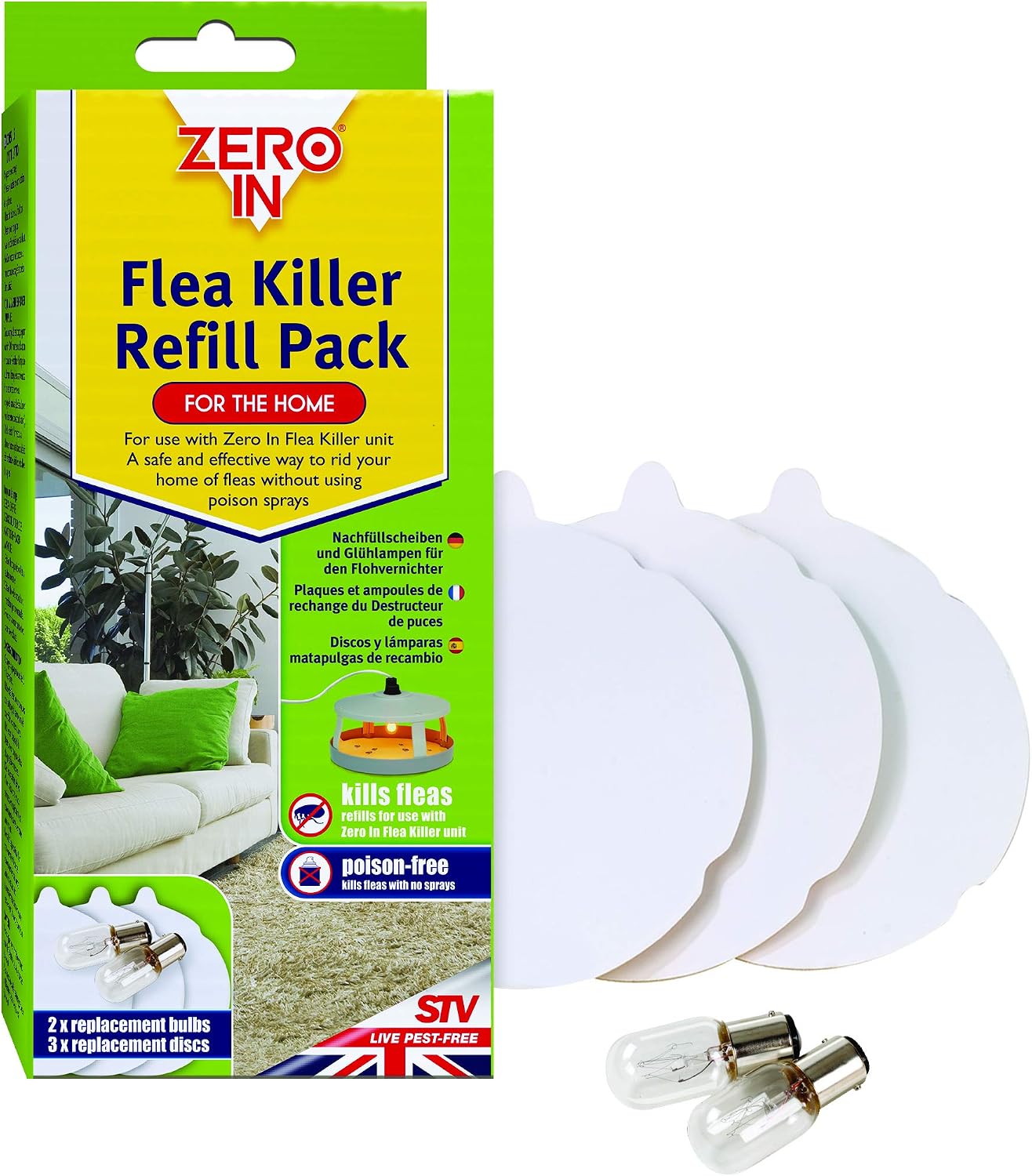 Zero in Flea Killer Refill Pack (3 Refill Discs and 2 Spare Lamps) & STV International Home Flea Killer Spray, 1, 300 ml - Image 3