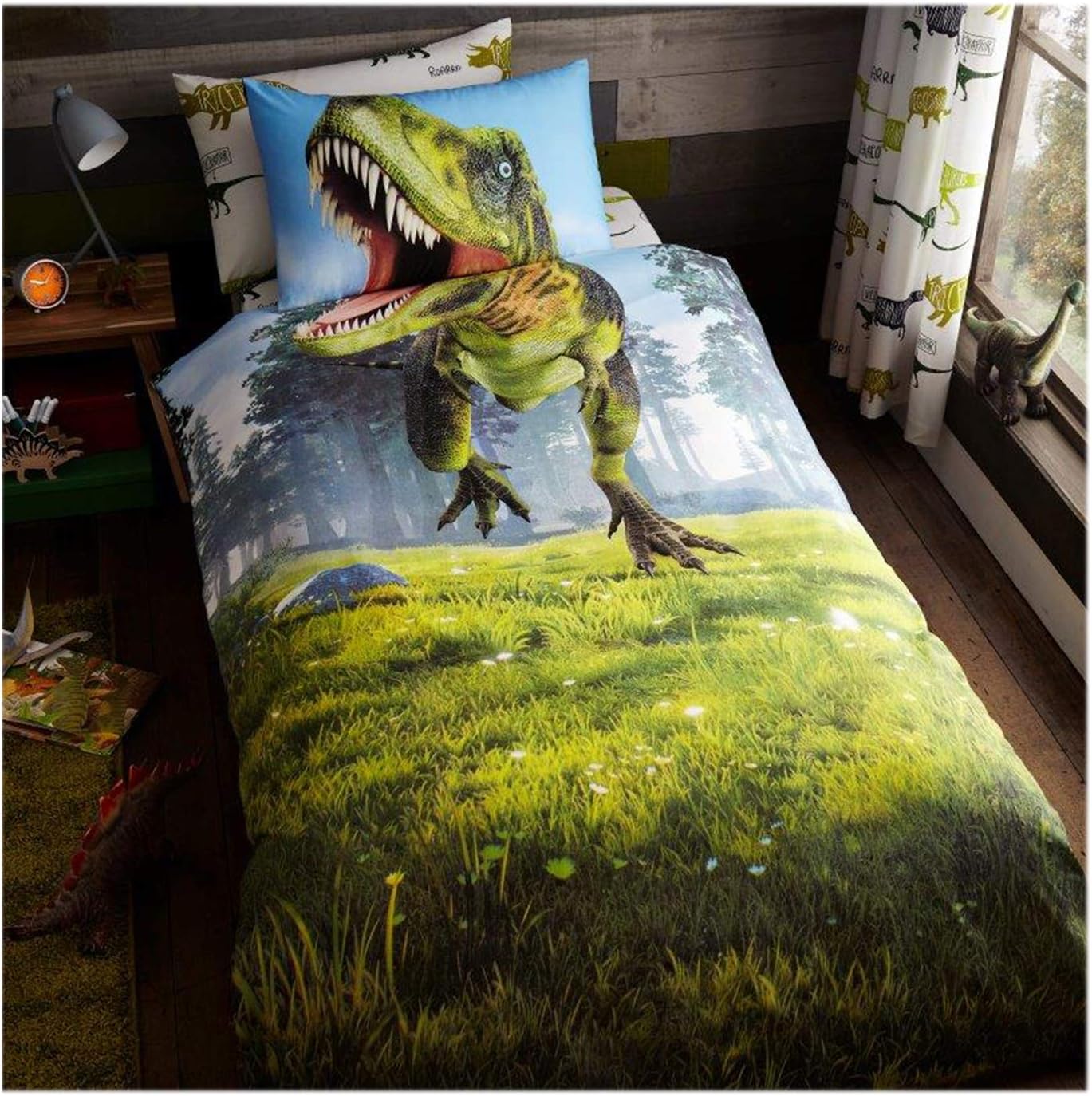 Lions T Rex Dinosaur Bedding Bed Duvet Cover Set with Pillowcase