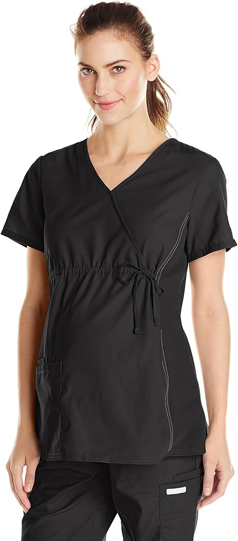 Amazon Com Cherokee Women S Maternity Mock Wrap Scrubs Shirt