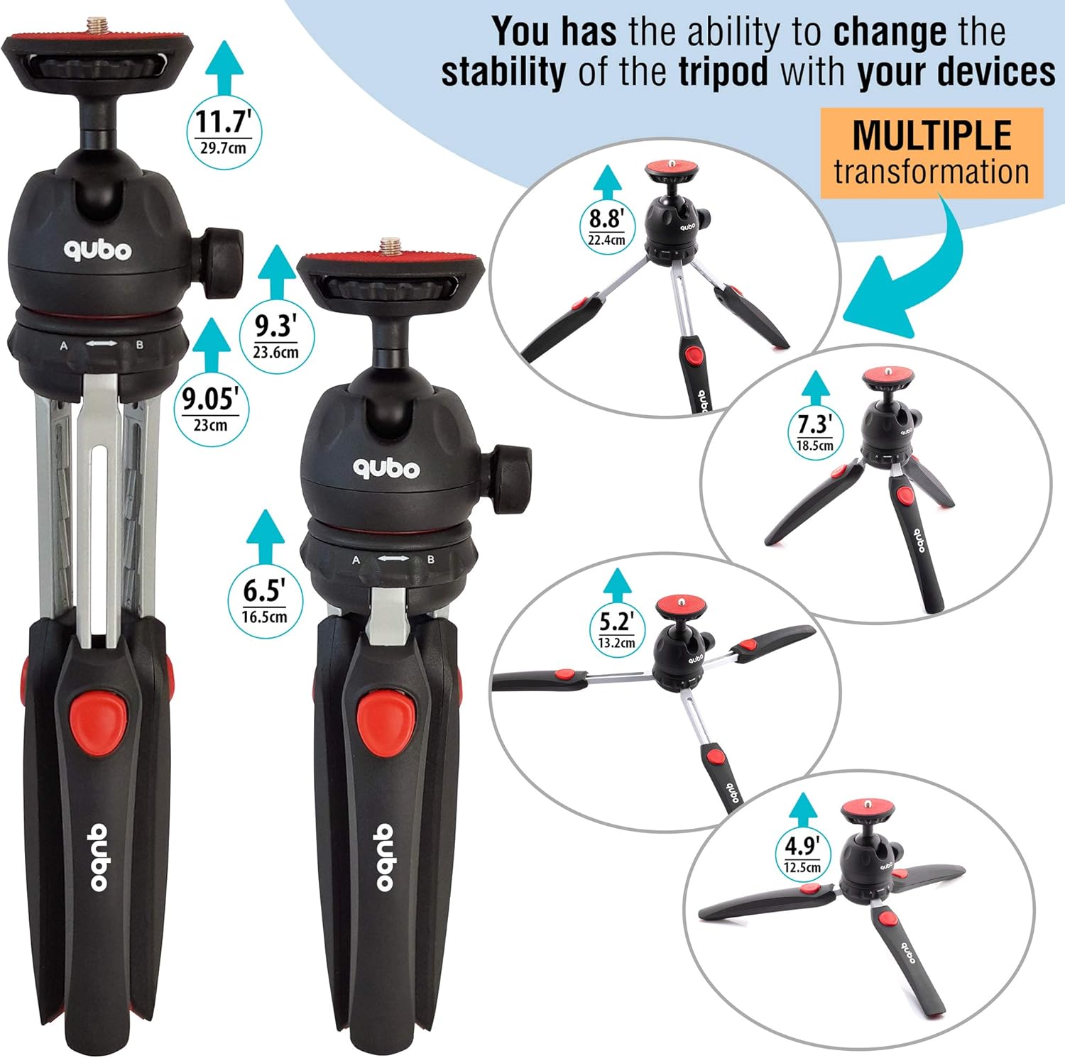 qubo Mini Tripod Camera Holder - Premium Tabletop Small Phone Tripod Mount for GoPro iPhone / Cell Phones Webcam Projector Compact DSLR - Hand Desktop Camera Tripod Stand Table : Camera & Photo