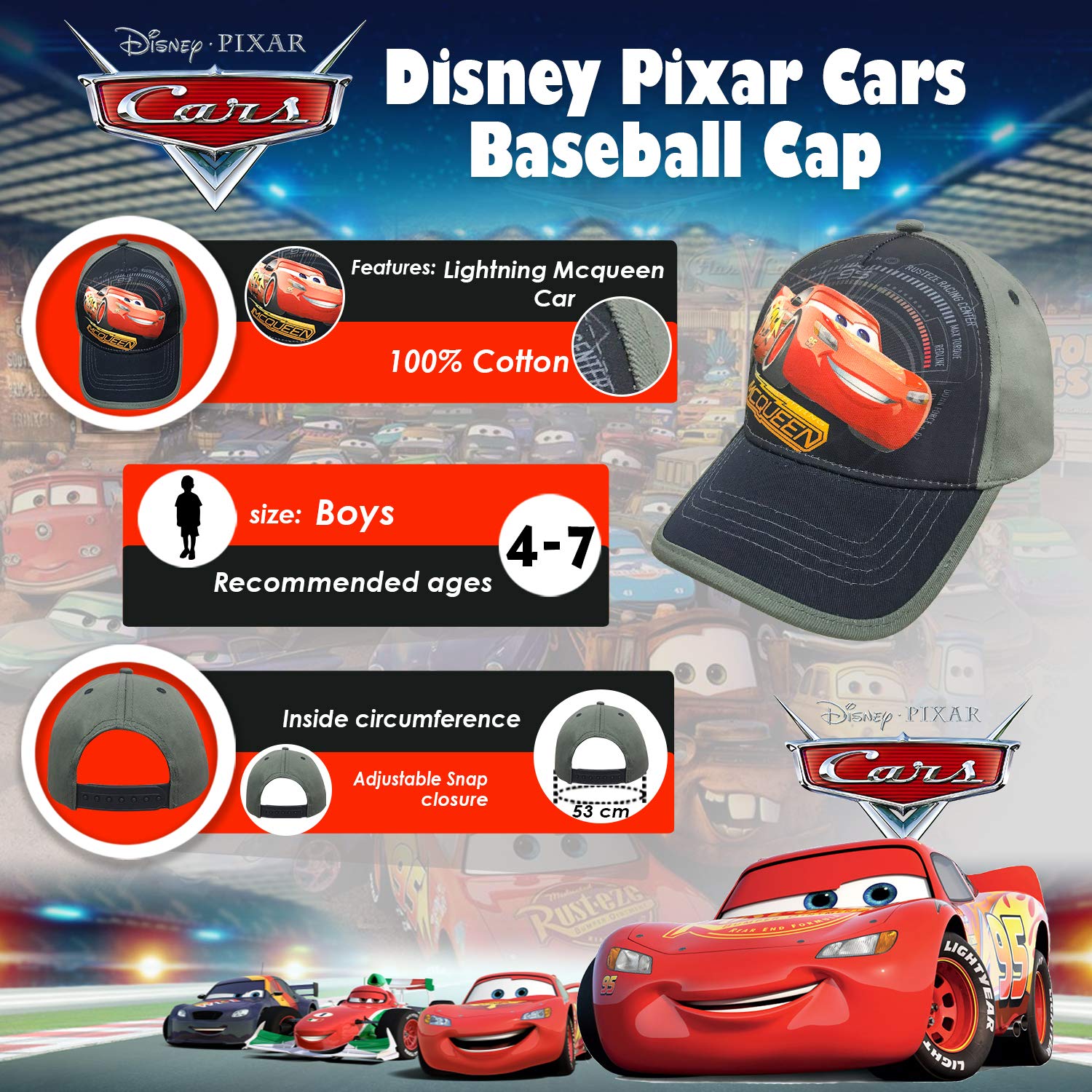 Disney Cars Little Boys Toddler Lightning McQueen Baseball Hat Gear