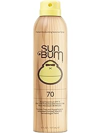 Sun Bum Original Moisturizing Sunscreen Spray, SPF 70, 6 oz Bottle, 1 Count, Broad Spectrum UVA/UVB Protection, Hypoallergenic, Paraben Free, Gluten Free