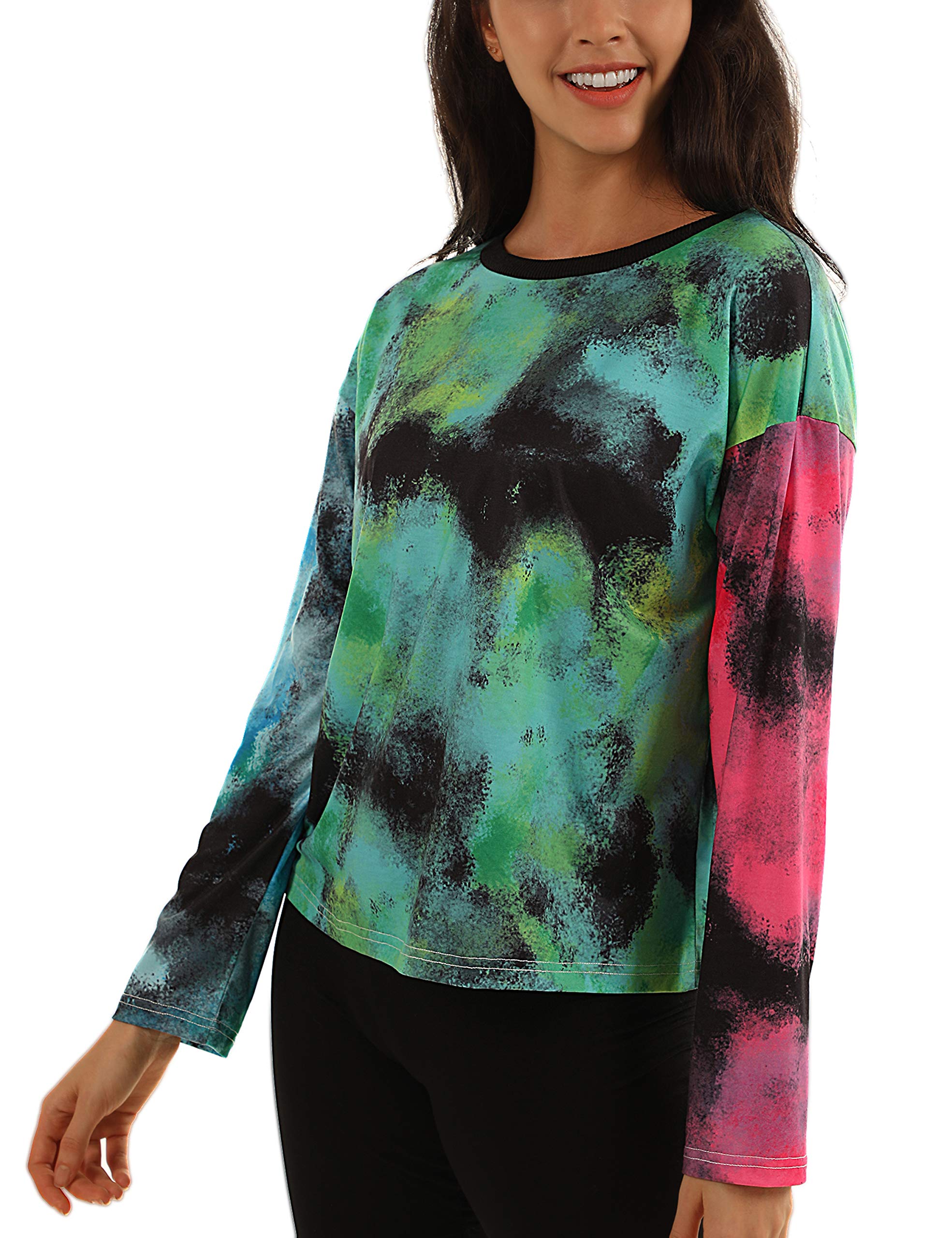 Blooming Jelly Tie Dye Shirt Long Sleeve Crew Neck T Shirts Casual Cute Tops Tee(M,Multi)