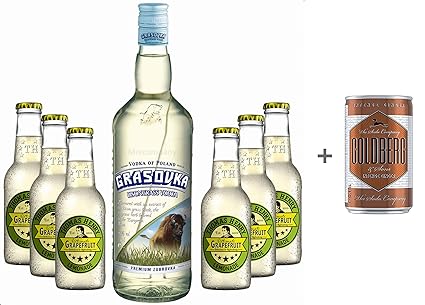 Vodka Lemon Set - Grasovka Vodka 1L (40% Vol) + 6x Thomas Henry Grapefruit Lemonade 200ml - Inkl. Pfand MEHRWEG + Goldberg In