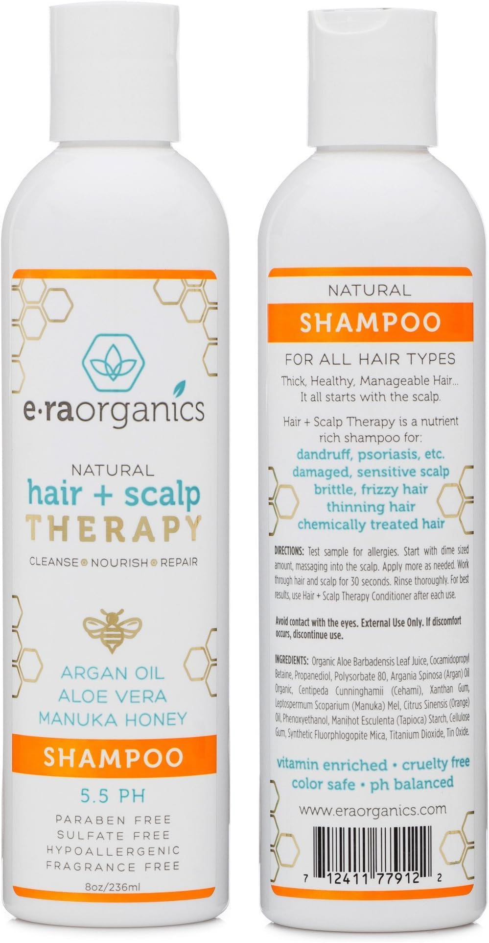 Sulfate Free Shampoo For Itchy Scalp - Moisturizing Shampoo for Dry, Itchy Scalp & Damaged, Frizzy, Oily Hair With Aloe Vera, Manuka Honey & More - Ph Balanced, Paraben Free 8oz Era-Organics