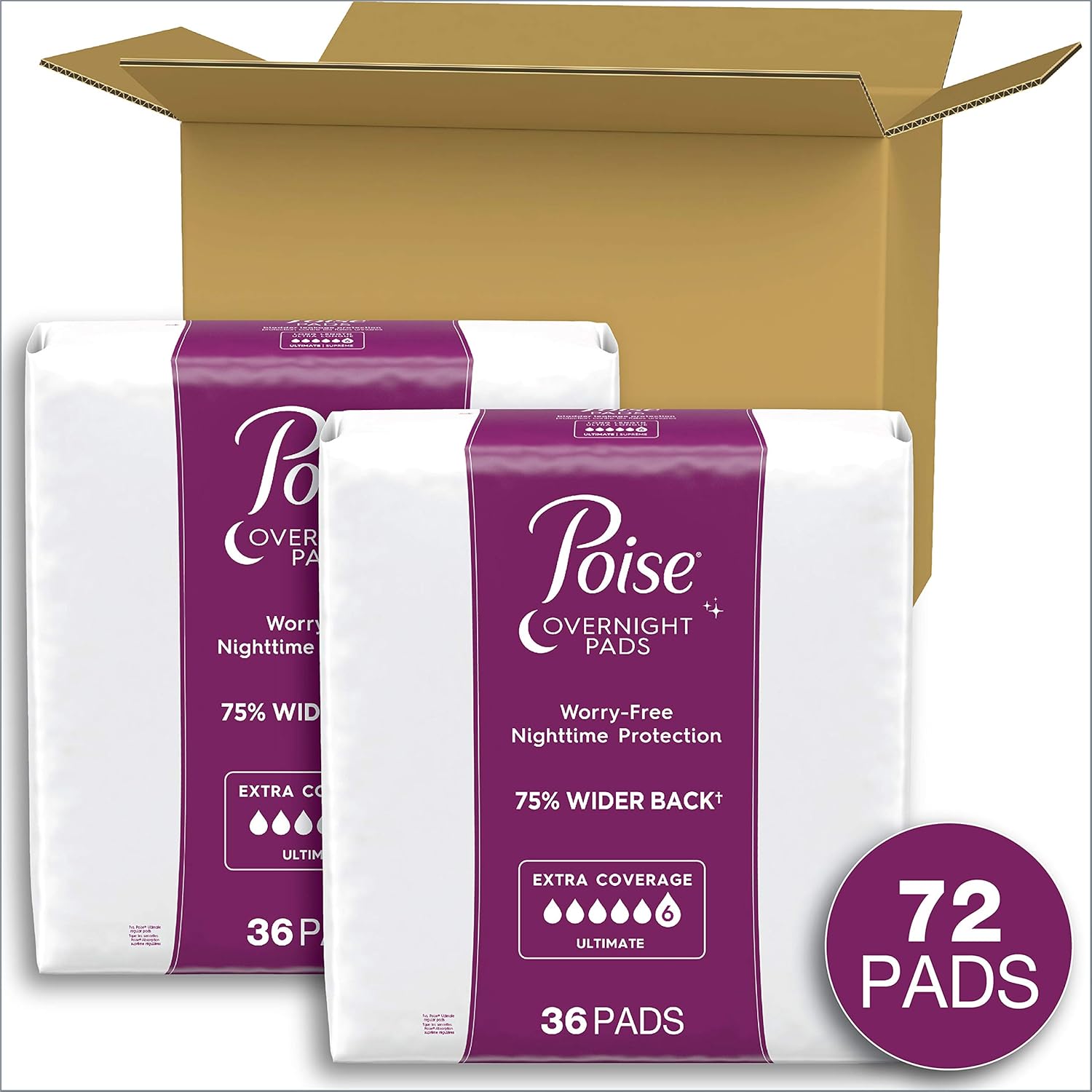 Poise Overnight Incontinence Pads, Ultimate Absorbency, 72 Count (2 Packs of 36) (Packaging May Vary): Health & Personal Care