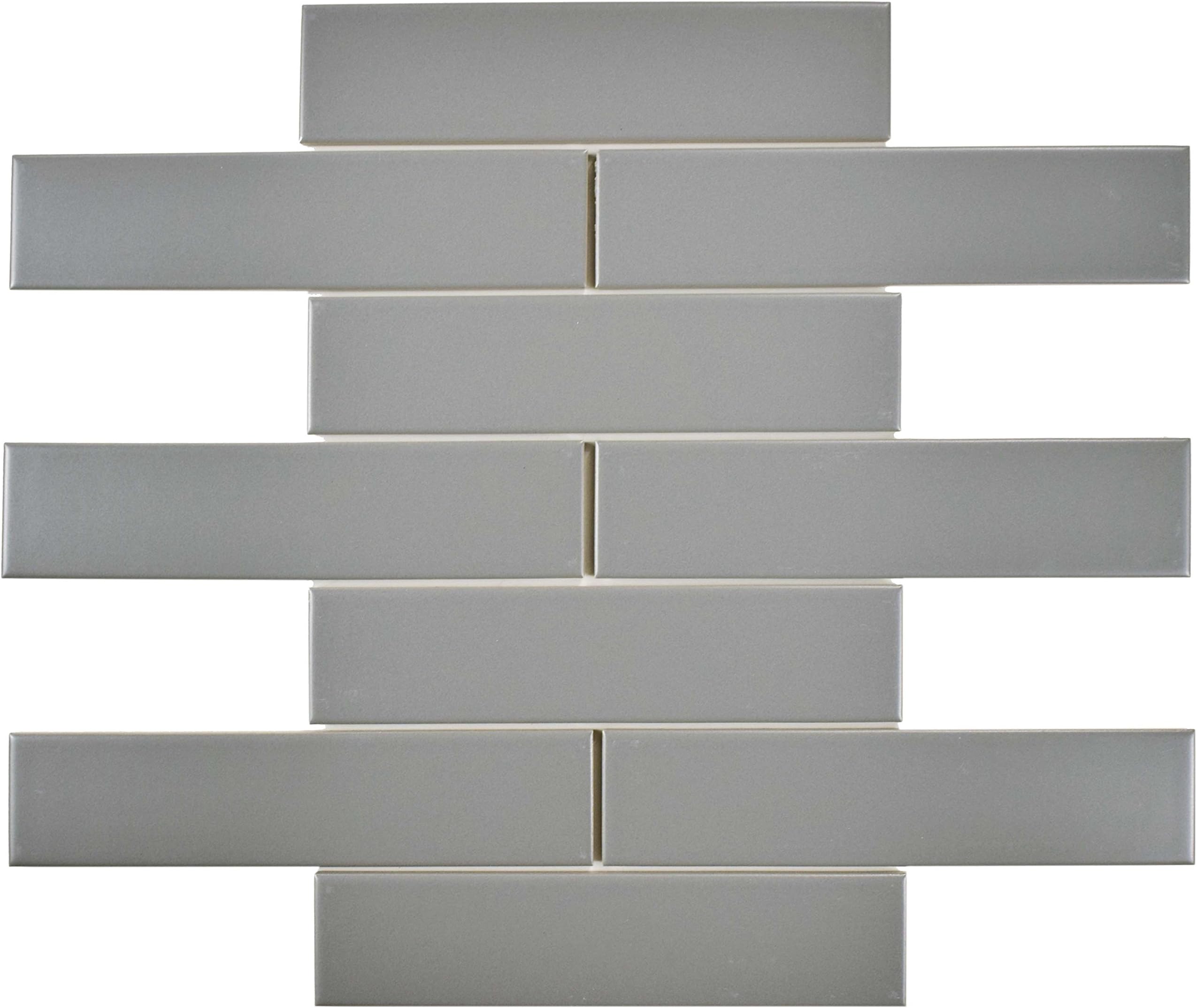 SomerTile FMTSHML Retro Soho Subway Porcelain Floor and Wall Tile, 1.75" x 7.75", Matte Light Grey, 10 Piece