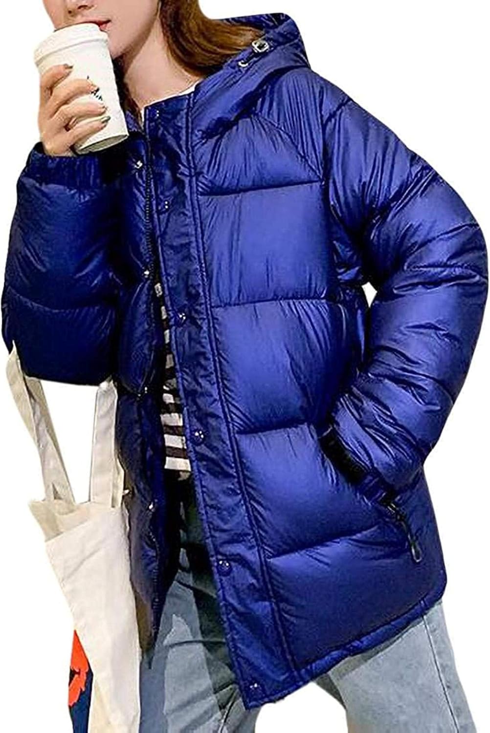 Women Hoodie Winter Quilted Thick Metallic Down Coat Down Jacket,Royal Blue,XLarge Amazon.fr