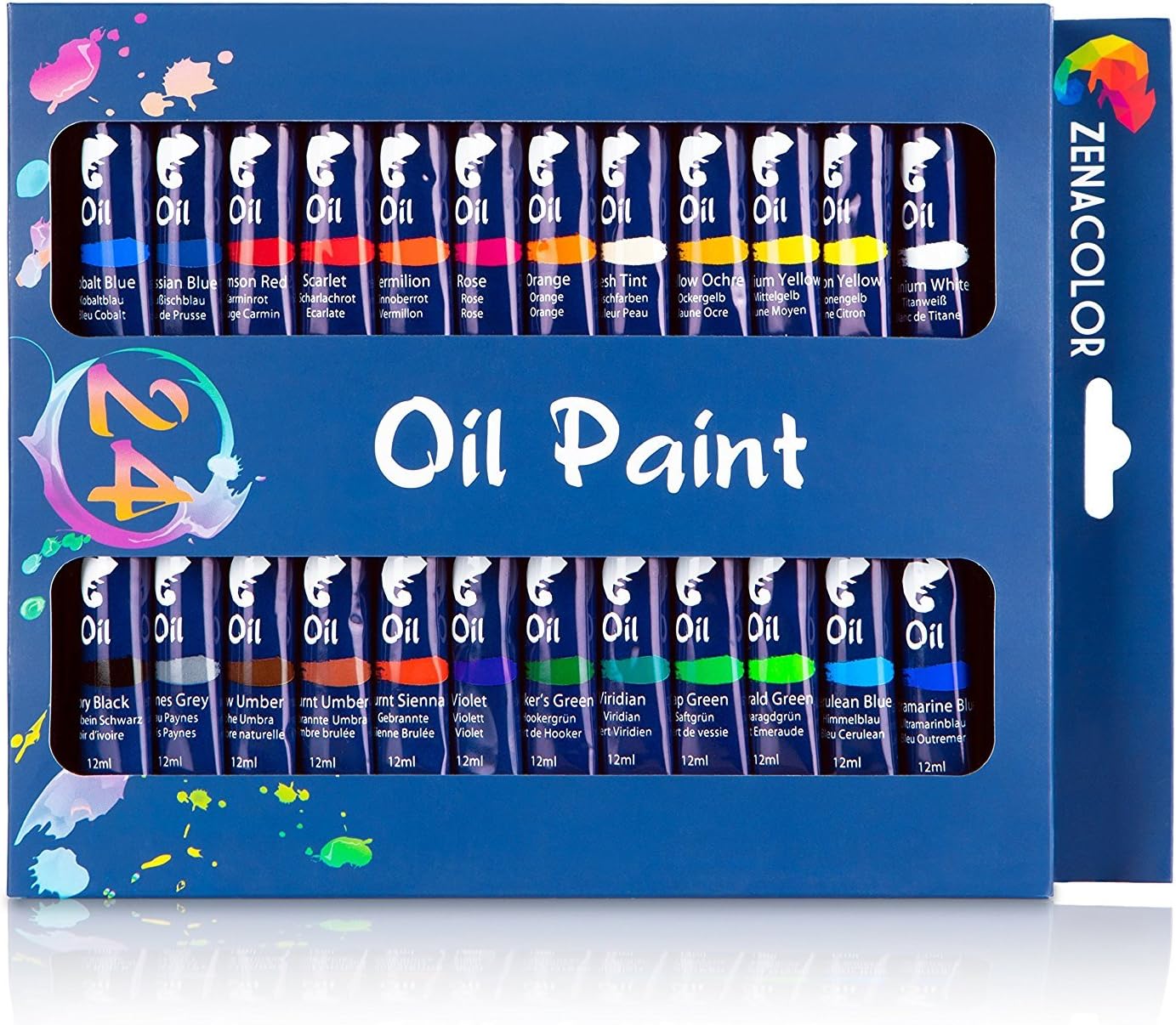 24Tube Oil Paint Set by Zenacolor Pack of 24 x 12ml Paint Tubes