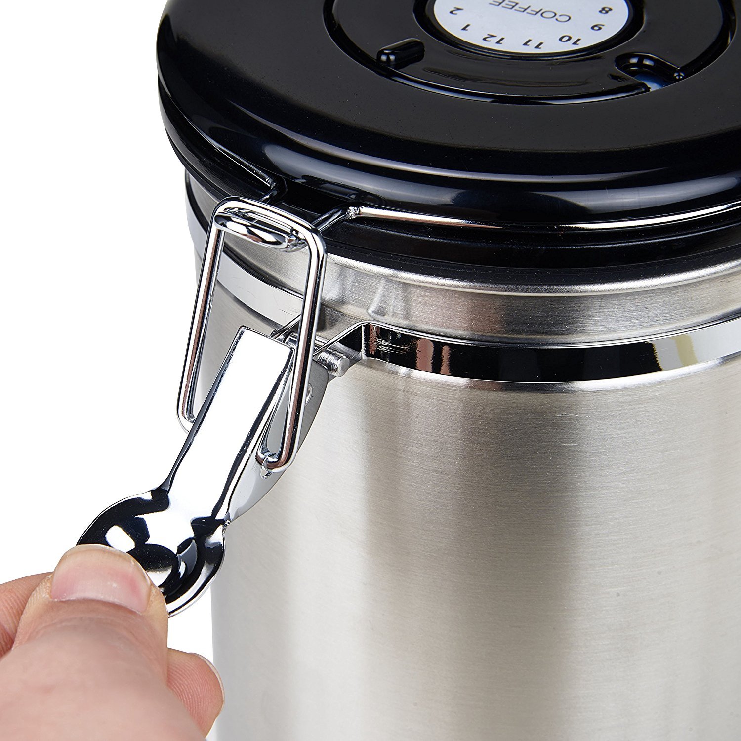 Airtight Coffee Canister,Movaty Stainless Steel Coffee Container CO2 Valve Vacuum Storage, 600g/21oz with 1 Measure Spoon,for Coffee, Tea, Nuts and Powders,Color Silver