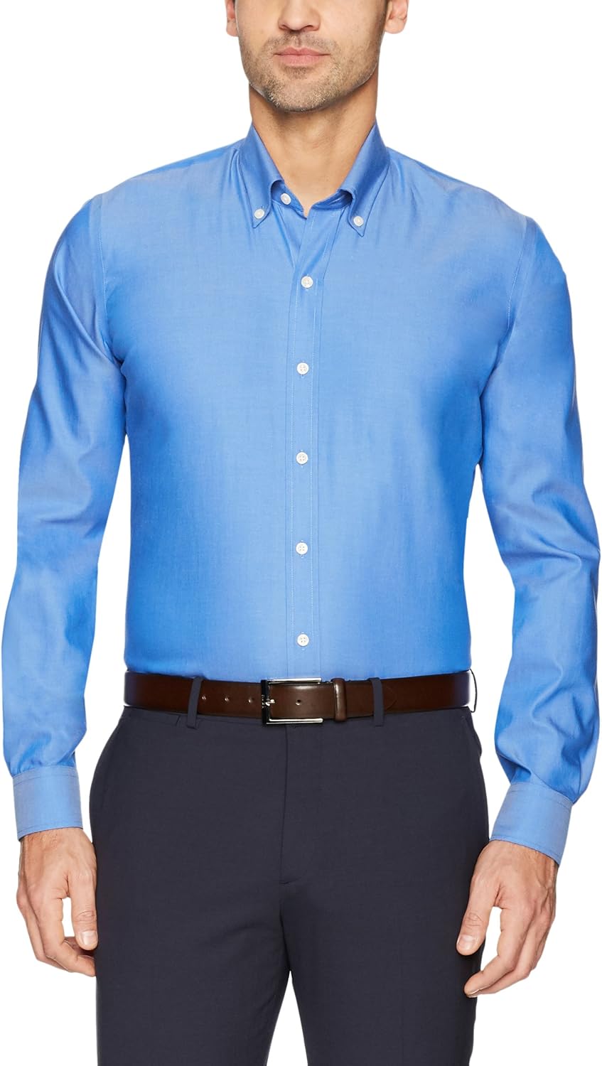  Brand - Buttoned Down Men's Slim-Fit Button Collar Solid Pinpoint Dress Shirt, Supima Cotton Non-Iron: Clothing