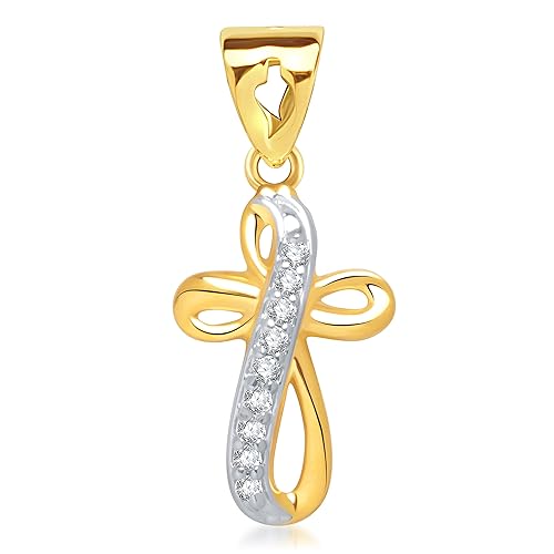 Vina Diamond Ribbon Cross Gold and Rhodium Plated Alloy God Pendant with Chain for Men & Women made with Cubic Zirconia - P1251G [VKP1251G]