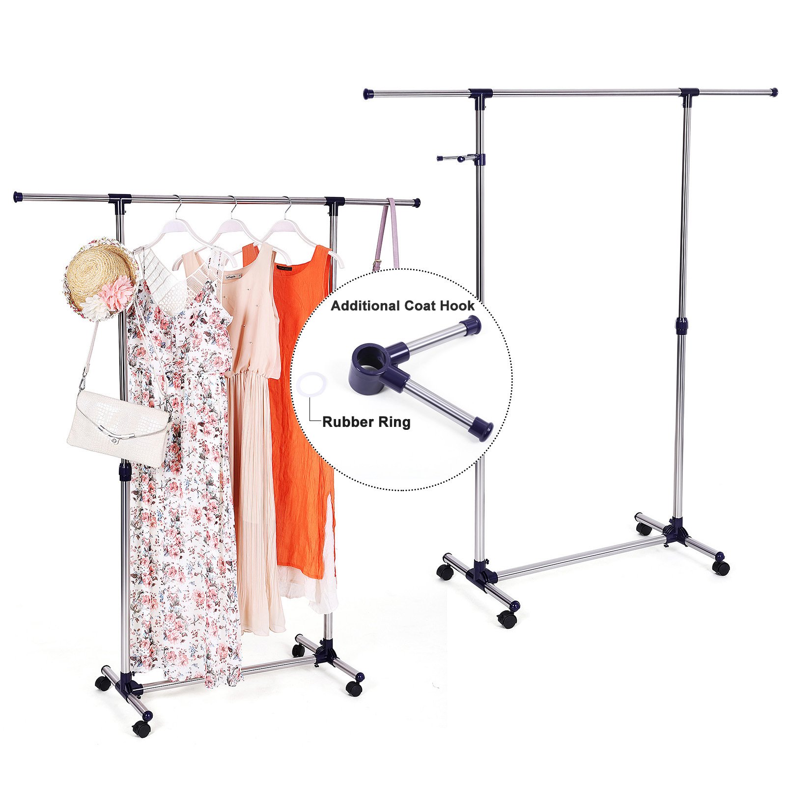 SONGMICS Adjustable Clothes Rack, Rolling Garment Rack, Portable