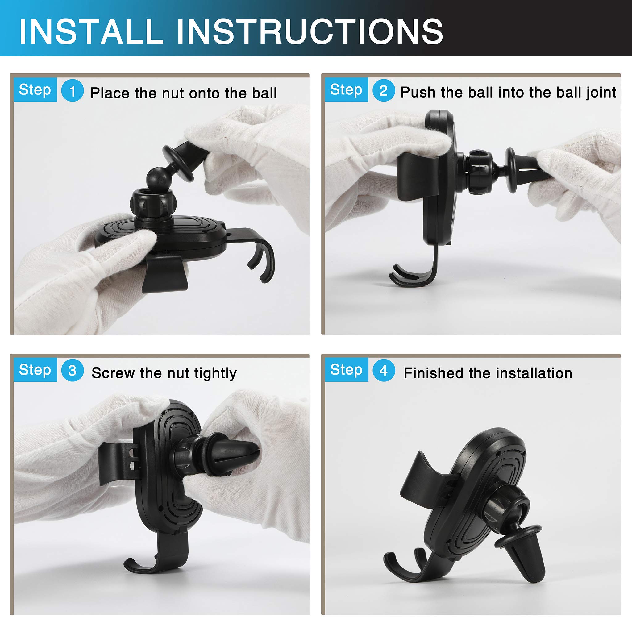 Qi Wireless Car Charger Mount,Wireless Charger Car Holder, Gravity Car Mount Air Vent Phone Holder, 10w Charge for Samsung Galaxy S9/S9+/S8/S8+/S7/S7 Edge/S6/S6 Edge/Note 8/Note 5, Standard Charge for iPhone X/8/8 Plus