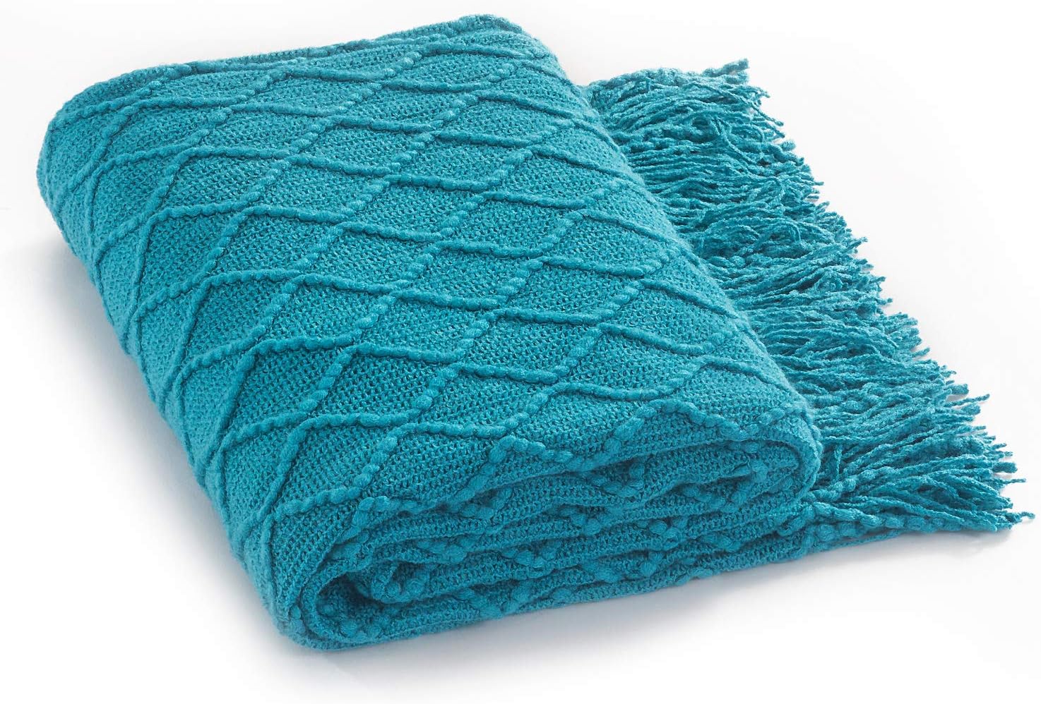 Bedsure 100% Acrylic Knit Throw Blanket, 50×60 Inch - Soft Warm Cozy Lightweight Decorative Blanket with Tassels for Couch, Bed, Sofa, Travel - Teal Turquoise Aqua Throw Blanket: Home & Kitchen