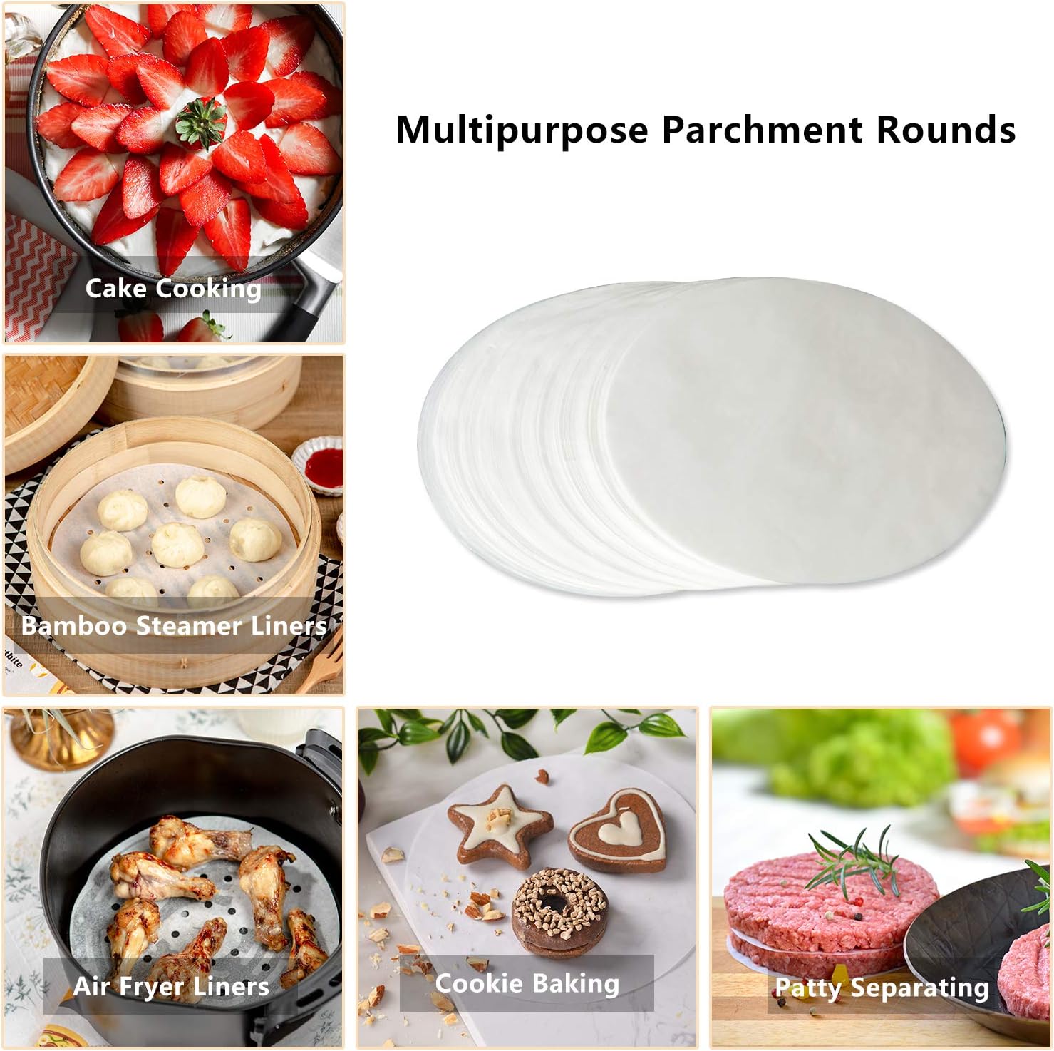 Katbite Heavy Duty Greaseproof Paper Sheets,200pcs 7 Inch Baking Paper Rounds Non Stick Baking Parchement Paper,Used for Cake Cooking,Patty Separating - Image 5